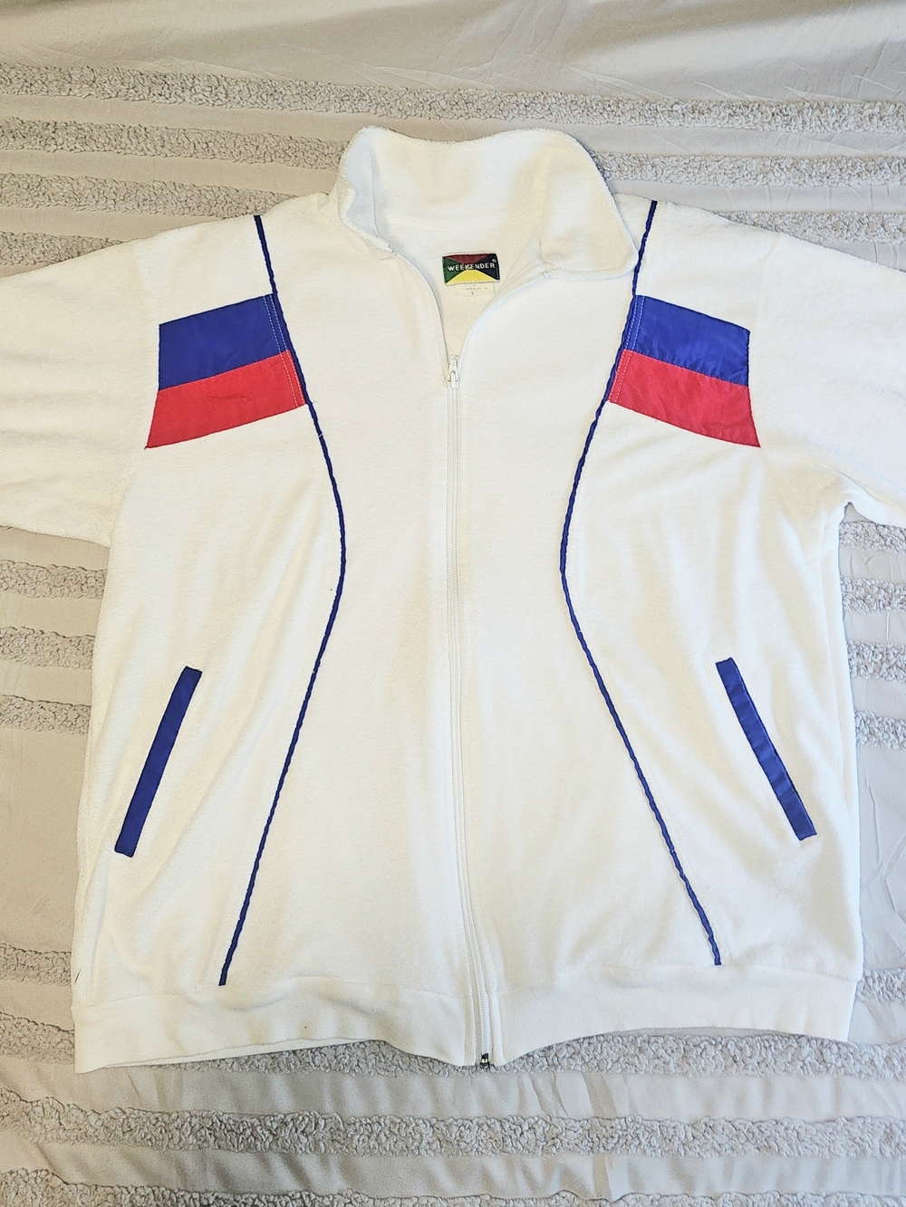 Weekender - Vintage White Terry Cloth Track Jacket - Large